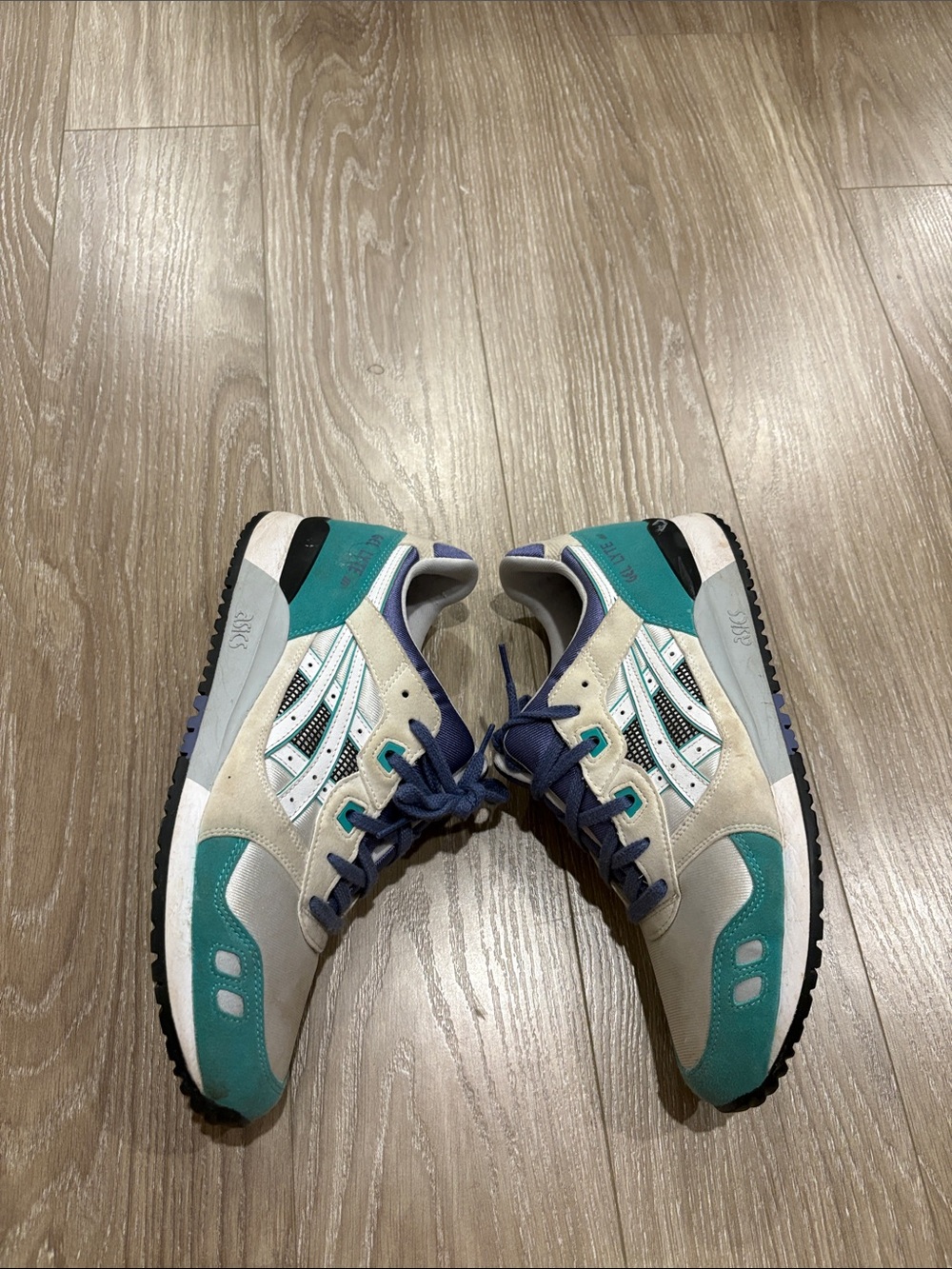 Asics Men's Retro Runner Sneakers in White, Teal & Navy